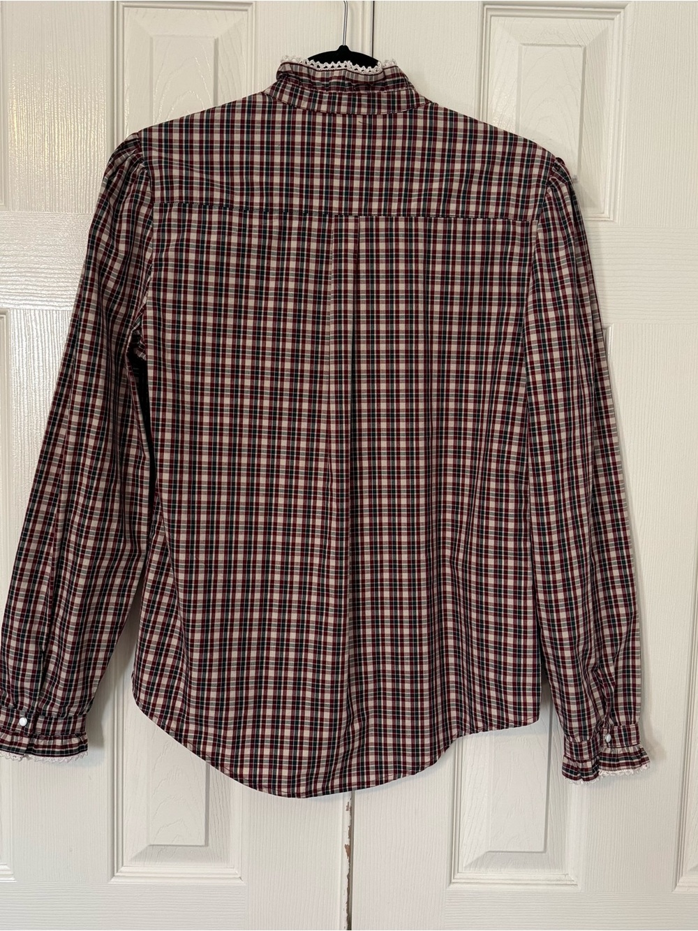 “Stranger Things”  Ruffle-Front Button Down Shirt - Red/ Cream - Picture 4 of 6